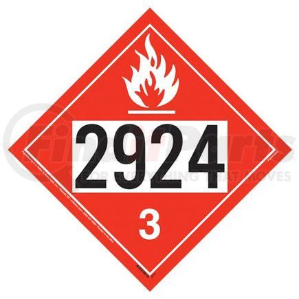 50939 by JJ KELLER - 2924 Placard - Class 3 Flammable Liquid - 3.2 mil Vinyl Removable Adhesive - Economy
