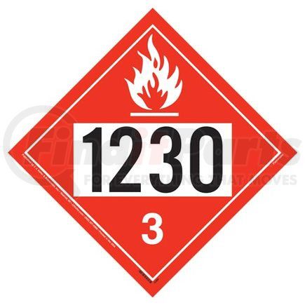 50940 by JJ KELLER - 1230 Placard - Class 3 Flammable Liquid - 3.2 mil Vinyl Removable Adhesive - Economy