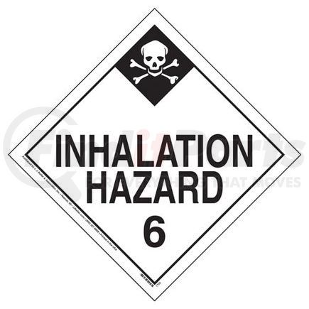 50943 by JJ KELLER - Division 6.1 Inhalation Hazard Placard - Worded - 3.2 mil Vinyl Removable Adhesive - Economy