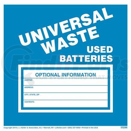 55286 by JJ KELLER - Universal Waste: Used Batteries Labels - Laser Compatible Paper, 100 Sheets/Pk (1 Label/Sheet)