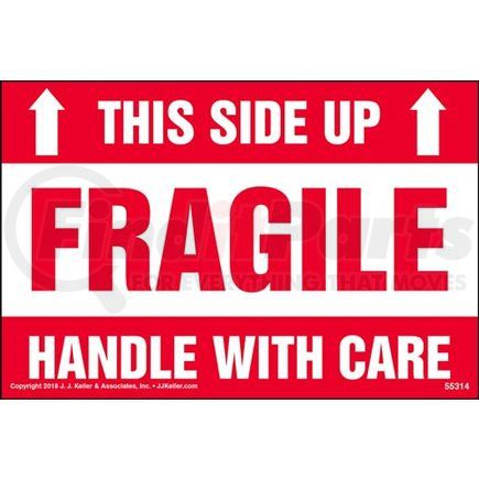55314 by JJ KELLER - Fragile: This Side Up, Handle With Care Shipping Label - 6"x4" 500/Roll Permanent Paper Label