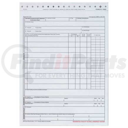 55463 by JJ KELLER - Uniform Hazardous Waste Manifest Continuation Sheet - Snap-Out Format - Snap-out format, 5-ply, 8-1/2" x 11-3/4"