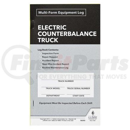 58202 by JJ KELLER - Electric Counterbalance Multiform Forklift Inspection Logbook - Carbonless Forklift Inspection Forms