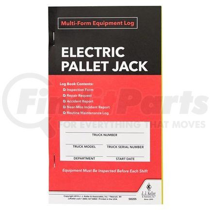 58205 by JJ KELLER - Electric Pallet Jack Multiform Inspection Logbook - Carbonless Forklift Inspection Forms