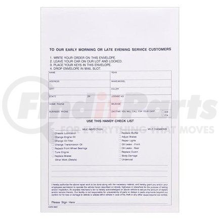 58307 by JJ KELLER - Overnight Auto Repair Envelope – Stock - Overnight Auto Repair Envelope