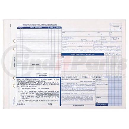 58346 by JJ KELLER - Auto Repair Form, Snap-Out Format – Stock - Carbonless Auto Repair Form