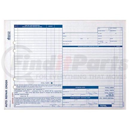 58355 by JJ KELLER - Auto Repair Order, Carbonless, Snap-Out Format, California – Stock - Carbonless Auto Repair Order