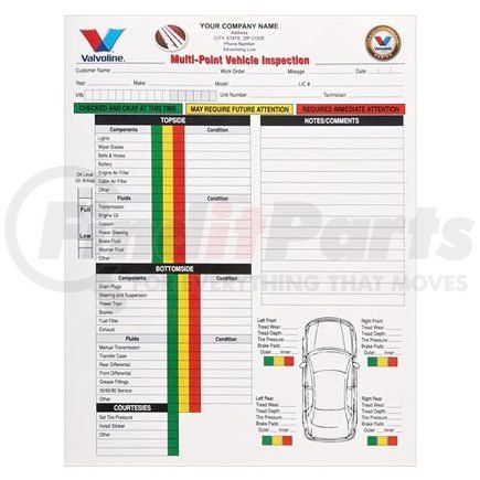 58358 by JJ KELLER - Multi-Point Vehicle Inspection Form, Carbonless, Snap-Out Format – Stock - Carbonless Multi-Point Vehicle Inspection Form