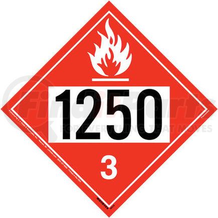 58410 by JJ KELLER - 1250 Placard - Class 3 Flammable Liquid - 4 mil Vinyl Removable Adhesive