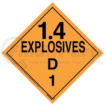 58685 by JJ KELLER - Division 1.4D Explosives Placard - Worded - .040" Polycarbonate