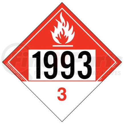 58724 by JJ KELLER - 1993 Placard - Class 3 Combustible Liquid - .040" Polycarbonate