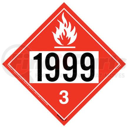 58733 by JJ KELLER - 1999 Placard - Class 3 Flammable Liquid - .040" Polycarbonate