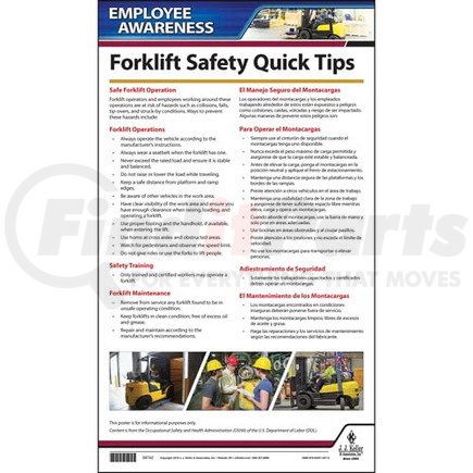 58742 by JJ KELLER - Forklift Safety Employee Awareness Quick Tips Poster - English & Spanish Poster