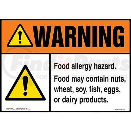 59361 by JJ KELLER - Warning: Food Allergy Hazard Poster - ANSI - Laminated Poster