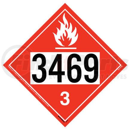 59400 by JJ KELLER - 3469 Placard - Class 3 Flammable Liquid - 4 mil Vinyl Removable Adhesive