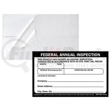 59464 by JJ KELLER - Record of Annual Inspection Decal & Clear Decal Overlay - Decal and Clear Overlay