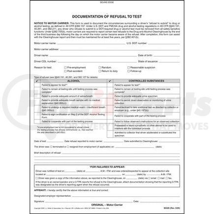 60426 by JJ KELLER - Alcohol & Drug Refusal To Test Form - Snap-Out Format - Alcohol & Drug Refusal To Test Form