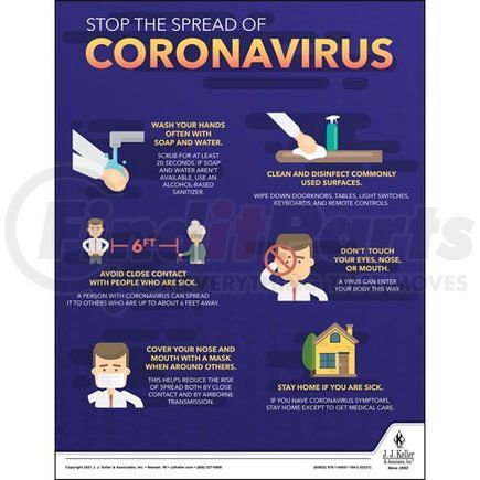60853 by JJ KELLER - Stop The Spread of Coronavirus (COVID-19) Safety Poster - English Poster