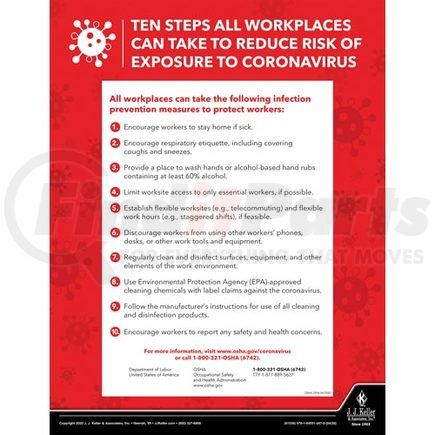 61030 by JJ KELLER - Coronavirus 10-Step Prevention OSHA Poster - English Poster