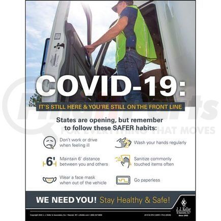 61214 by JJ KELLER - CDC Guidelines for COVID-19 Prevention for Motor Carriers Safety Poster - English Poster