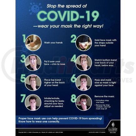 61215 by JJ KELLER - How to Correctly Wear a Face Mask to Stop the Spread of COVID-19 OSHA Safety Poster - English Poster