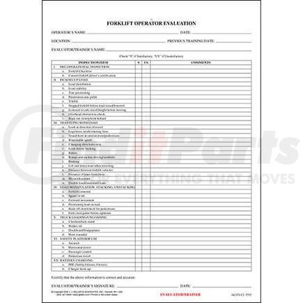 5595 by JJ KELLER - Forklift Operator Evaluation Form - English - Forklift Operator Evaluation - English