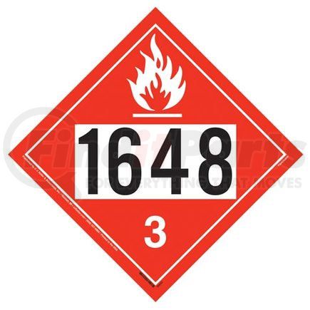 56643 by JJ KELLER - 1648 Placard - Class 3 Flammable Liquid - 4 mil Vinyl Removable Adhesive