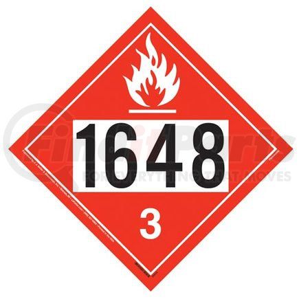 56644 by JJ KELLER - 1648 Placard - Class 3 Flammable Liquid - 176 lb Polycoated Tagboard