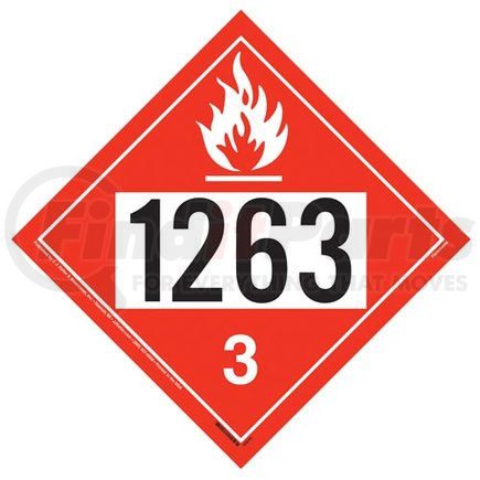 56650 by JJ KELLER - 1263 Placard - Class 3 Flammable Liquid - 20 mil Polystyrene, Laminated