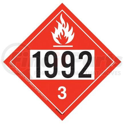 56673 by JJ KELLER - 1992 Placard - Class 3 Flammable Liquid - 176 lb Polycoated Tagboard