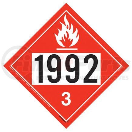 56674 by JJ KELLER - 1992 Placard - Class 3 Flammable Liquid - 4 mil Vinyl Removable Adhesive