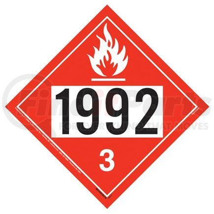 56675 by JJ KELLER - 1992 Placard - Class 3 Flammable Liquid - 4 mil Vinyl Permanent Adhesive