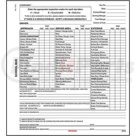 5713 by JJ KELLER - New York School Bus Driver’s Vehicle Inspection Report - Small Book Format