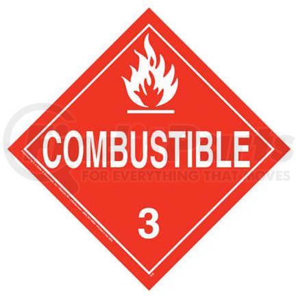 578 by JJ KELLER - Class 3 Combustible Placard - Worded - 176 lb Polycoated Tagboard
