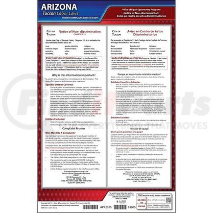 63005 by JJ KELLER - Arizona / Tucson Non-Discrimination Poster - Laminated Poster