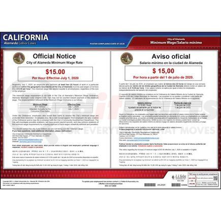 63006 by JJ KELLER - California / Alameda Minimum Wage Poster - Laminated Poster