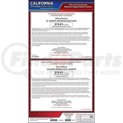 63011 by JJ KELLER - California / El Cerrito Minimum Wage Poster - Laminated Poster