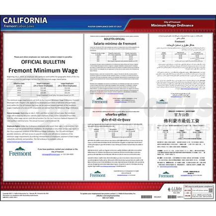 63013 by JJ KELLER - California / Fremont Minimum Wage Poster - Laminated Poster