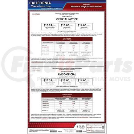 63023 by JJ KELLER - California / Novato Minimum Wage Poster - Laminated Poster