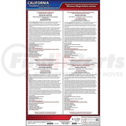 63026 by JJ KELLER - California / Pasadena Minimum Wage Poster - Laminated Poster