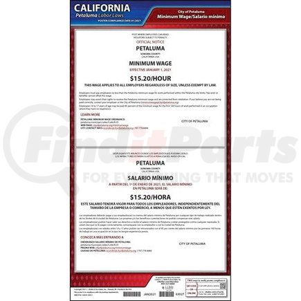 63027 by JJ KELLER - California / Petaluma Minimum Wage Poster - Laminated Poster