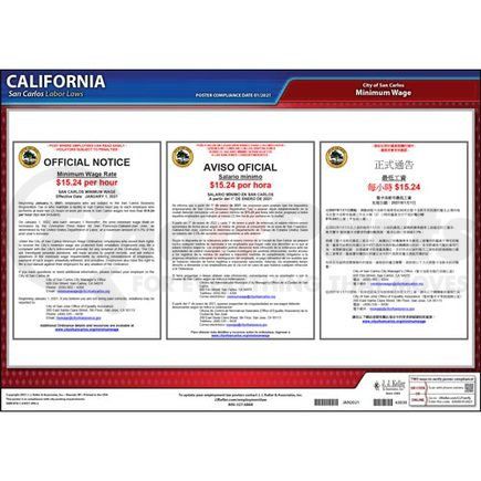 63030 by JJ KELLER - California / San Carlos Minimum Wage Poster - Laminated Poster