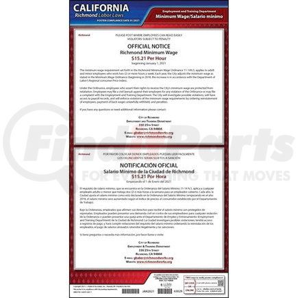 63029 by JJ KELLER - California / Richmond Minimum Wage Poster - Laminated Poster