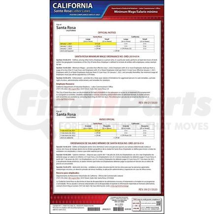 63038 by JJ KELLER - California / Santa Rosa Minimum Wage Poster - Laminated Poster