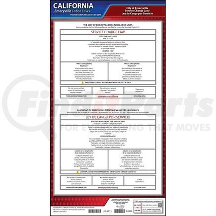 63066 by JJ KELLER - California / Emeryville Service Charge Law Poster - Laminated Poster