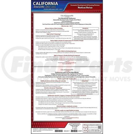 63067 by JJ KELLER - California / Emeryville Fair Workweek Ordinance Poster - Laminated Poster