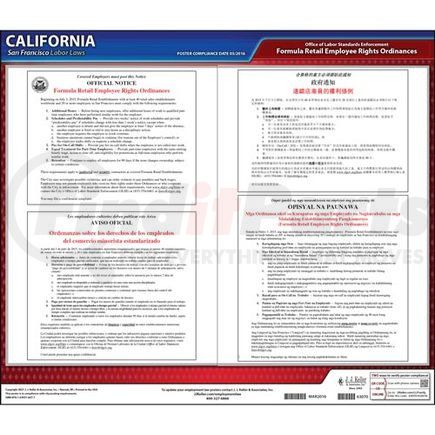 63070 by JJ KELLER - California / San Francisco Formula Retail Bill Of Rights Poster - Laminated Poster