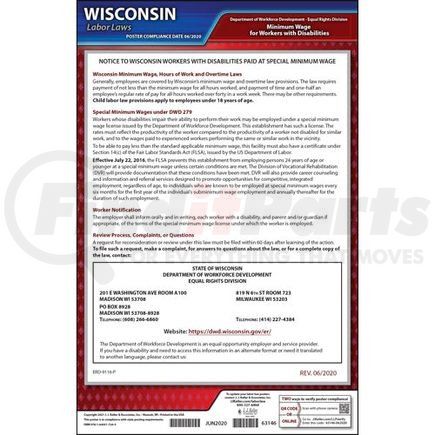 63146 by JJ KELLER - Wisconsin Disabilities Paid at a Special Minimum Wage Poster - Laminated Poster