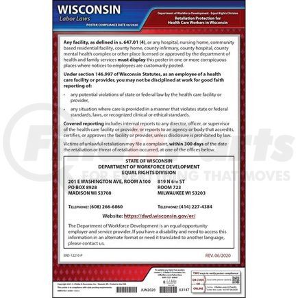 63147 by JJ KELLER - Wisconsin Retaliation Protection for Health Care Workers Poster - Laminated Poster