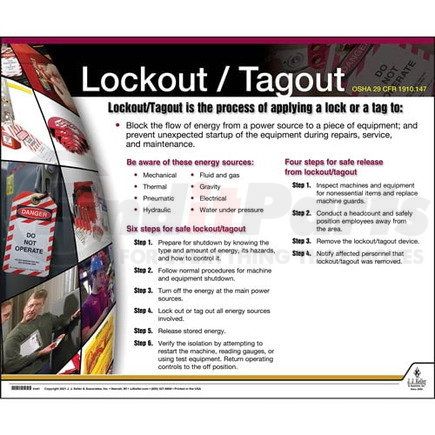 63407 by JJ KELLER - Lockout Tagout Instructional Chart - Lockout/Tagout Instructional Chart